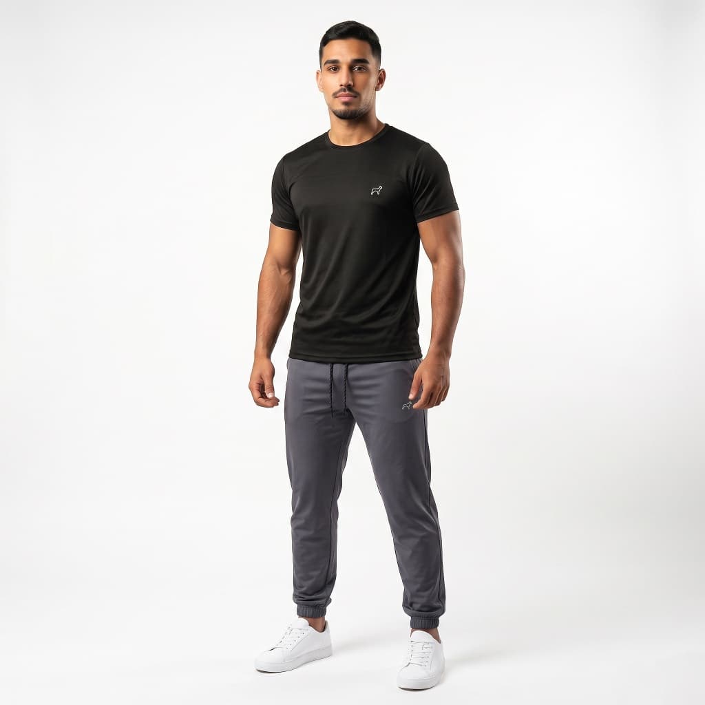 Kit Masculino Dry Fit Camiseta + Calça Jogger Tactel Parvori Slim Leve Secagem Rápida Academia Treino Corrida Esporte