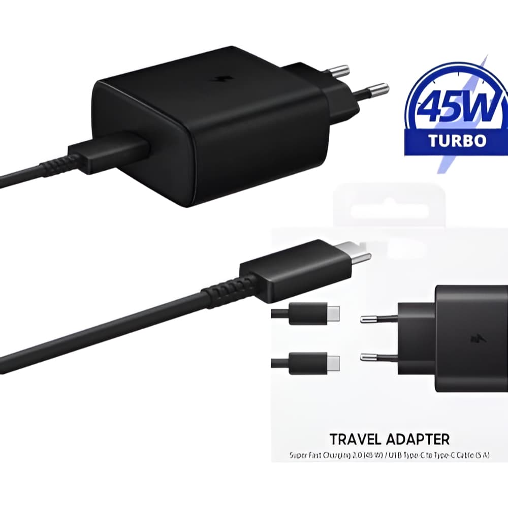 Carregador Turbo 45w Fast Charging Cabo Tipo C USB-C 1 Metro Para M52 A70 A100 S20 S21 S22 S24 Ultra - Homologado Anatel