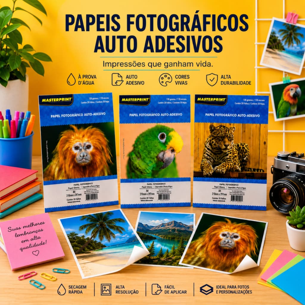Papel Adesivo Fotográfico Para Personalizados 80g 115g 130g Branco A4  A Prova D' Água Para Impressora Jato de Tinta