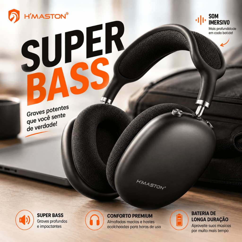 Fone de Ouvido Super Bass Headset Gamer H'maston SN13 Bluetooth 5.3 Sem Fio Bateria Longa Duração Graves Potentes