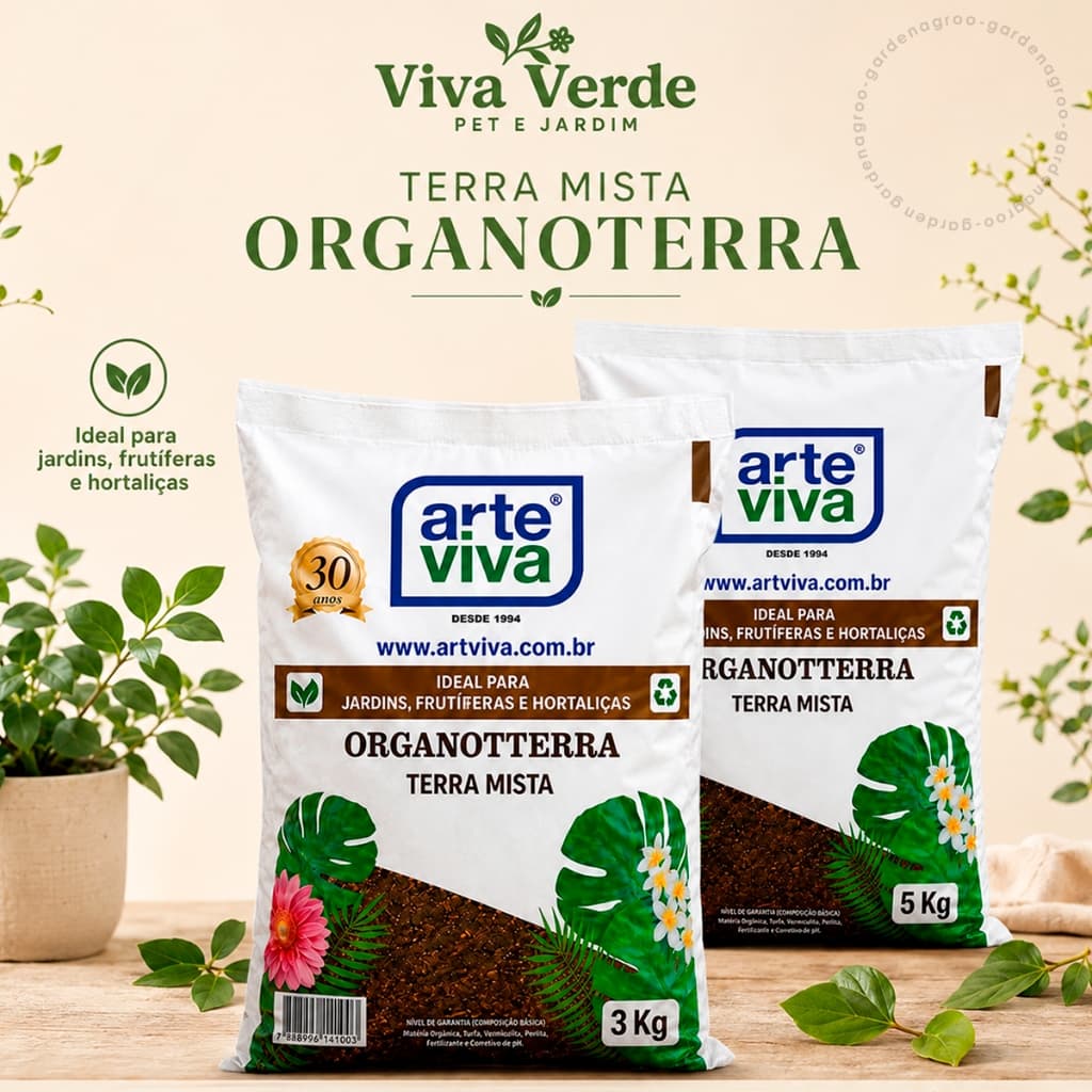 Terra Vegetal Orgânica Adubada 3kg 5kg Pronta para Plantar Solo Rico Nutrientes Substrato Plantio Horta Jardim Vasos
