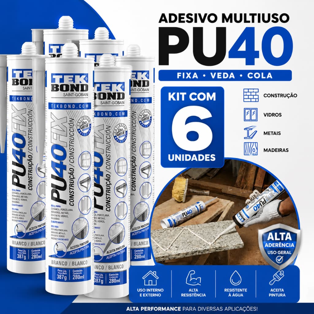6 Selante Branco Tekbond Adesivo Multiuso Pu40fix387g 280ml