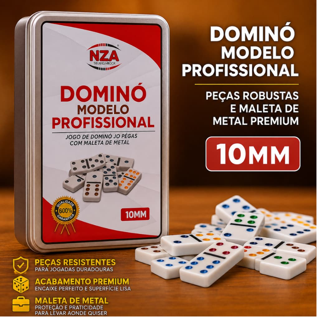 Dominó Modelo Profissional 10mm Peças Robustas e Maleta de Metal Premium