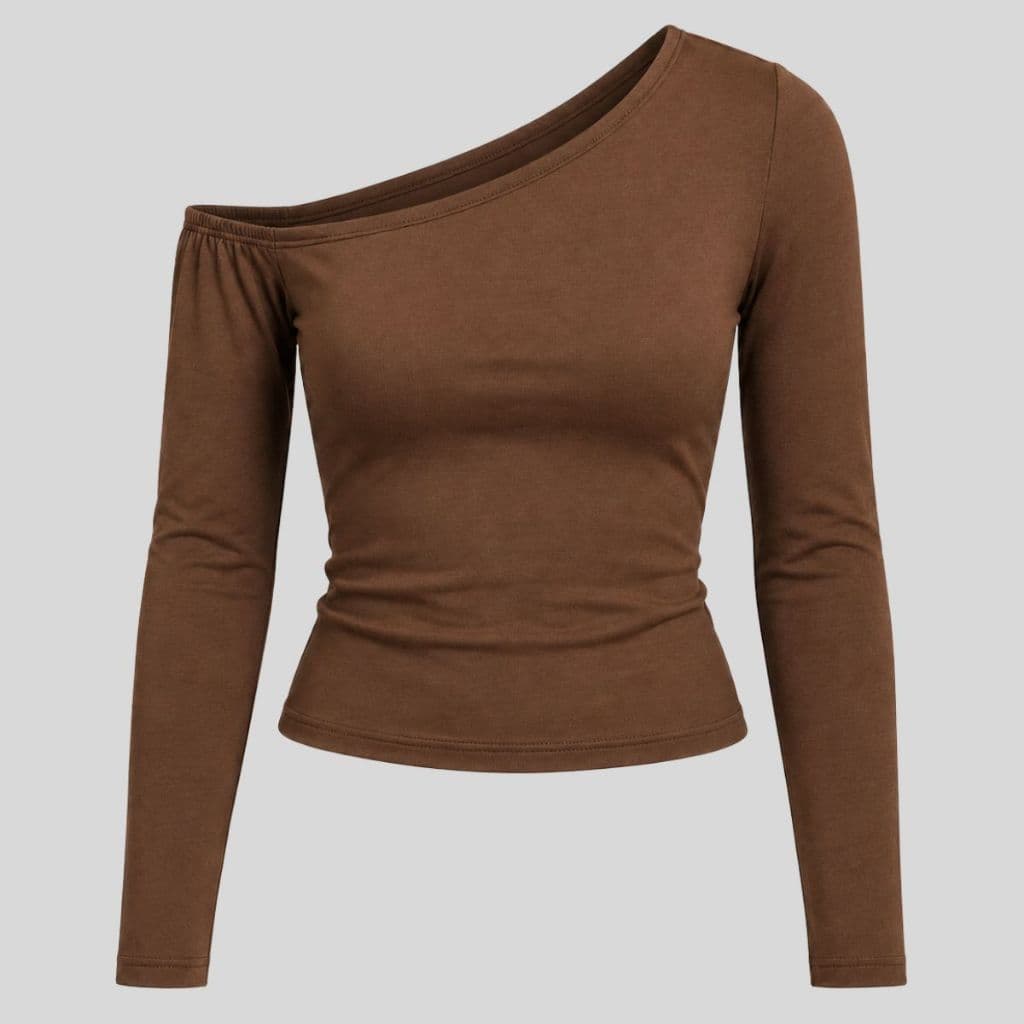 Blusa Feminina Manga Longa Decote Assimetrica Ombro a Ombro
