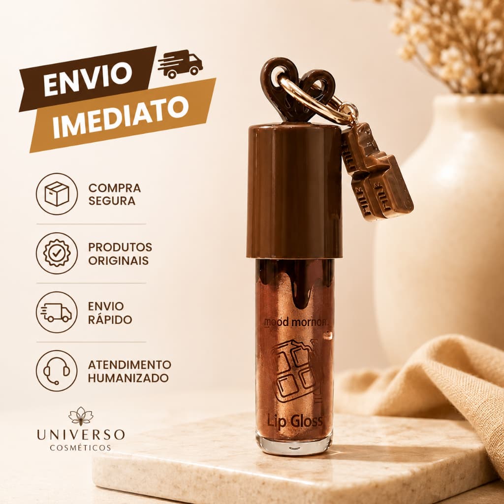 Gloss Labial Chocolate Efeito Vinil Brilho Espelhado Hidratação Intensa Longa Duração