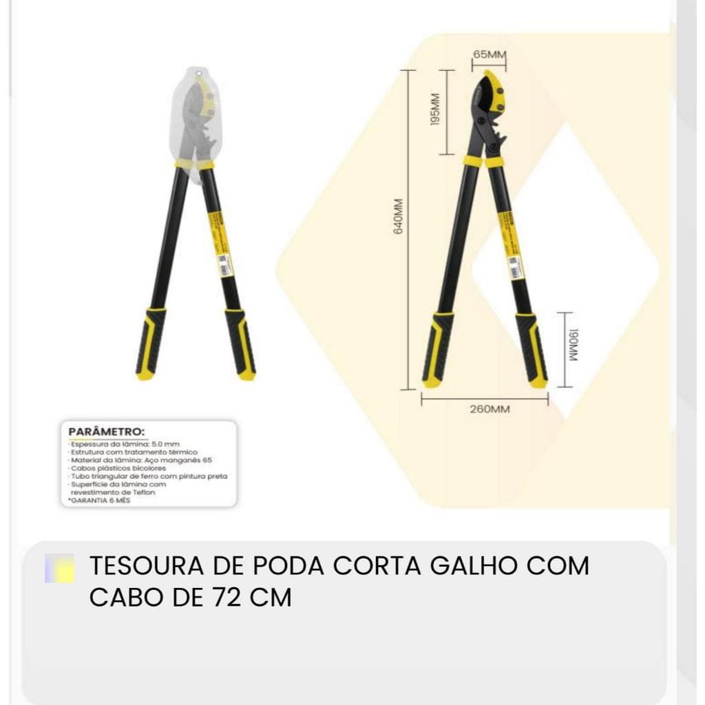 Tesoura de Poda para Galhos Grossos Cabo Extensível Total 72cm