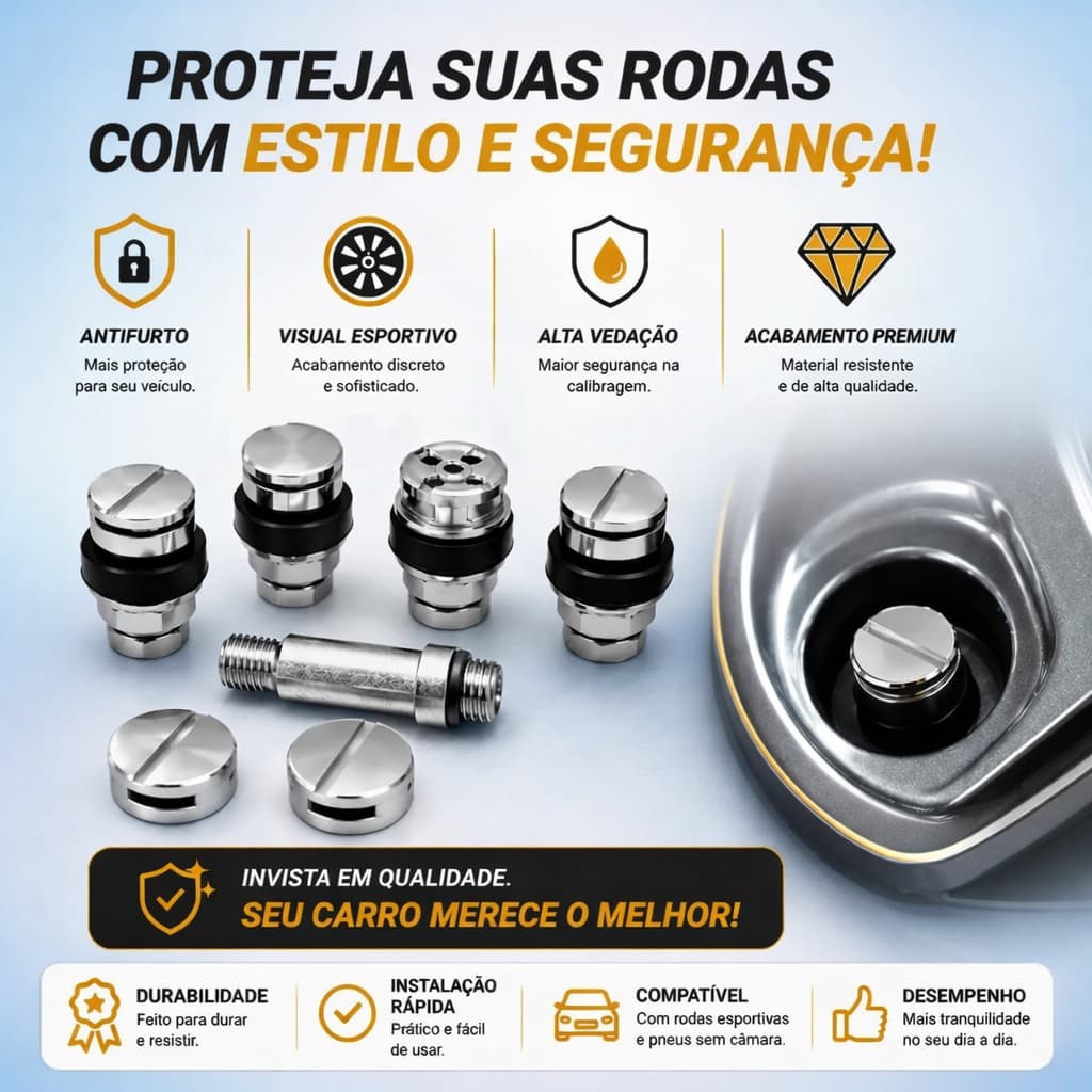 Válvula Antifurto Flat Para Roda Esportiva Bico Pneu