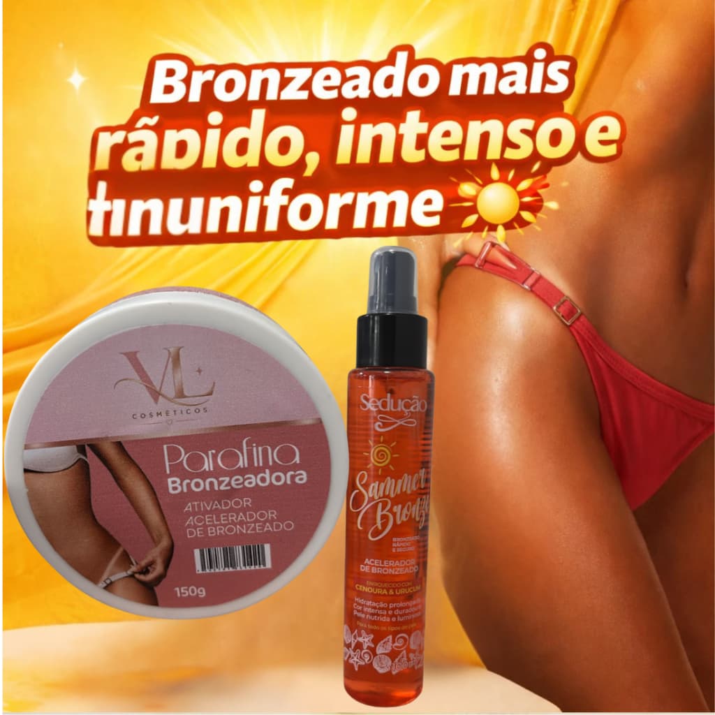 Kit Bronzeador 130ml + Parafina Aceleradora Summer Bronze BelVeg150g Qualidade Premium
