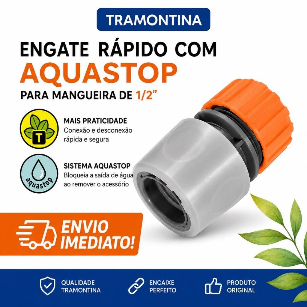 Engate Rápido com Aquastop Tramontina para Mangueira 1/2” Original