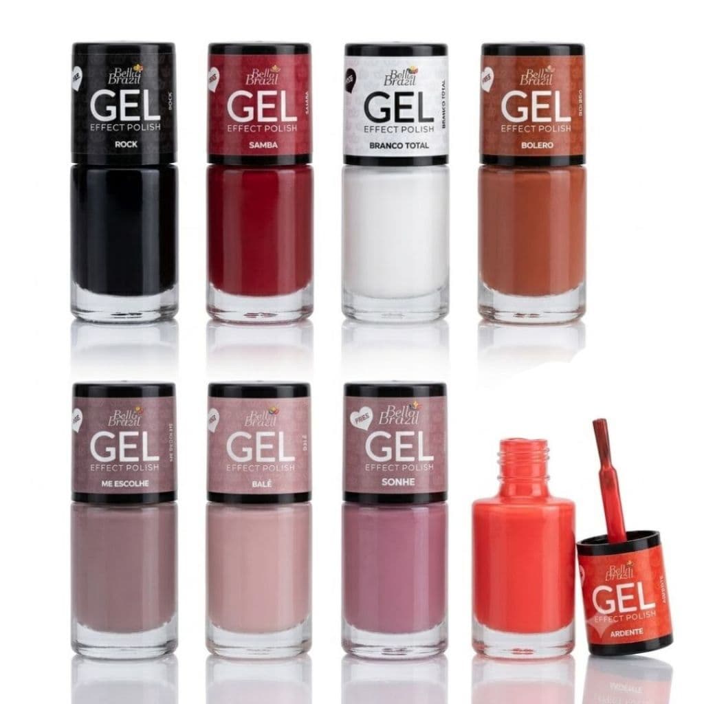 Kit 6 Esmaltes Bella Brazil Efeito Gel Brilho Alta Cobertura Sem Cabine 828 829 846 822 835 810