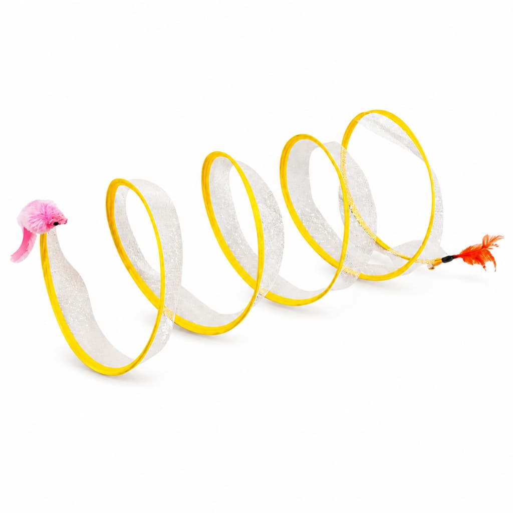 Túnel Interativo para Gatos Espiral com Pena Brinquedo Pet Amarelo