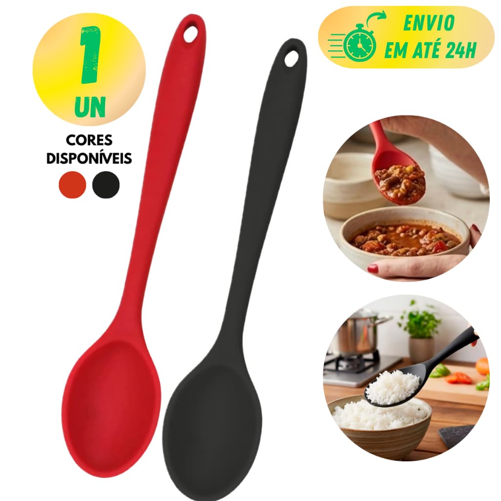 COLHER DE ARROZ GRANDE EM SILICONE 28CM PARA PANELA ANTIADERENTE RESISTENTE UTENSÍLIO DE COZINHA