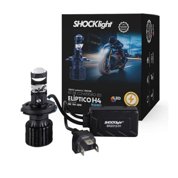 Kit Led Elíptico Nano Projetor Canhão H4 Shocklight Para Moto