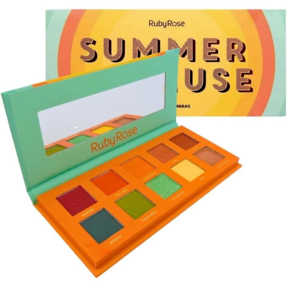 Paleta de Sombras Ruby Rose Summer Muse 10 Cores Alta Pigmentação Matte e Glitter