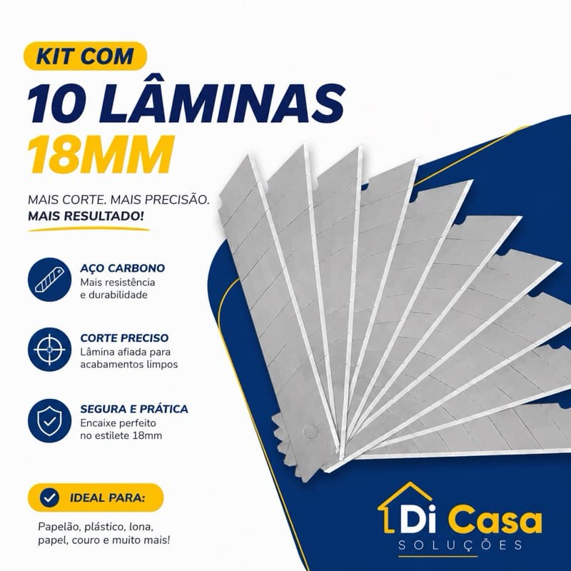 Kit 10 Lamina Estilete 18mm com Estojo Organizador