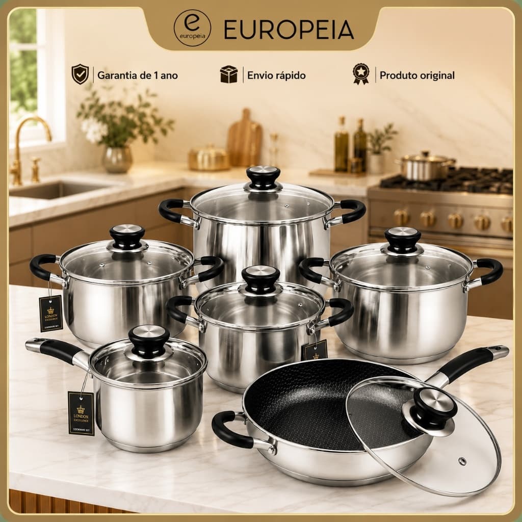 Kit de Panelas Genebra 12 peças Jogo de Panelas em Aço Inoxidável 18/10 uso Profissional Oferta