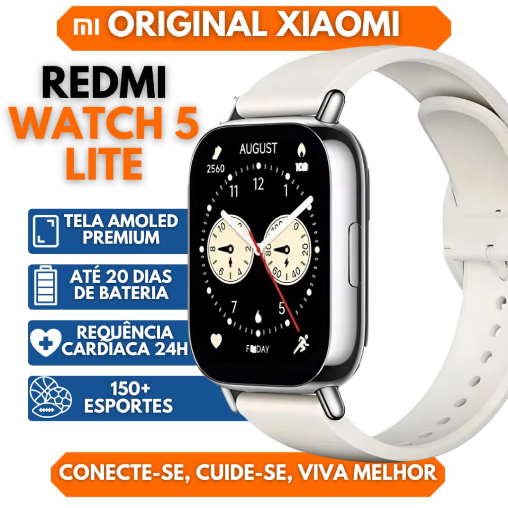 Smartwatch Redmi Watch 5 Lite Xiaomi AMOLED 1.96" GPS Bluetooth 5ATM Android iOS