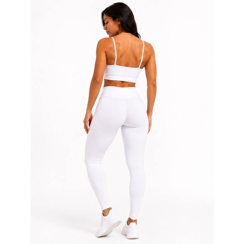 Conjunto fitness Roupa Academia Poliamida Premium Legging Top Alcinha Com Bojo Branco