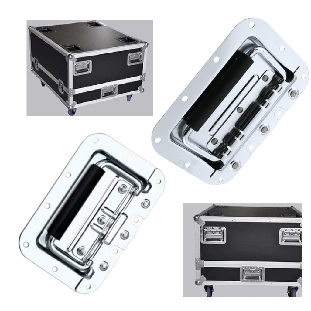 Conjunto de 2 alças prateadas robustas de embutir com mola para flight cases, gabinetes de áudio, caixa