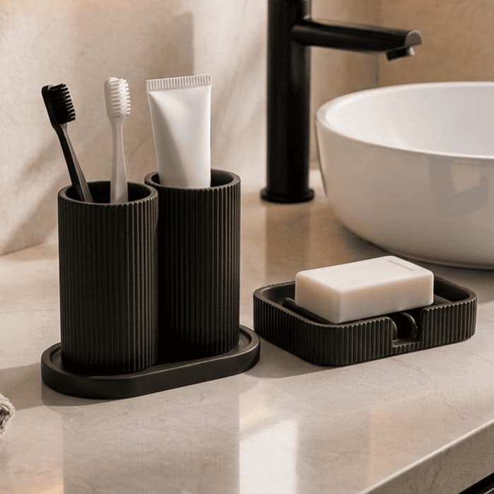 Kit Porta Escovas e Saboneteira | Organizador para Bancada de Banheiro