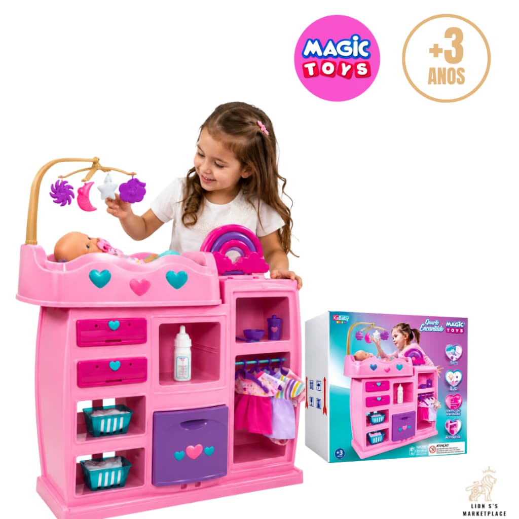 Quarto de Boneca Dos Sonhos Magic Toys 2 em 1 Berço Banheira e Acessórios