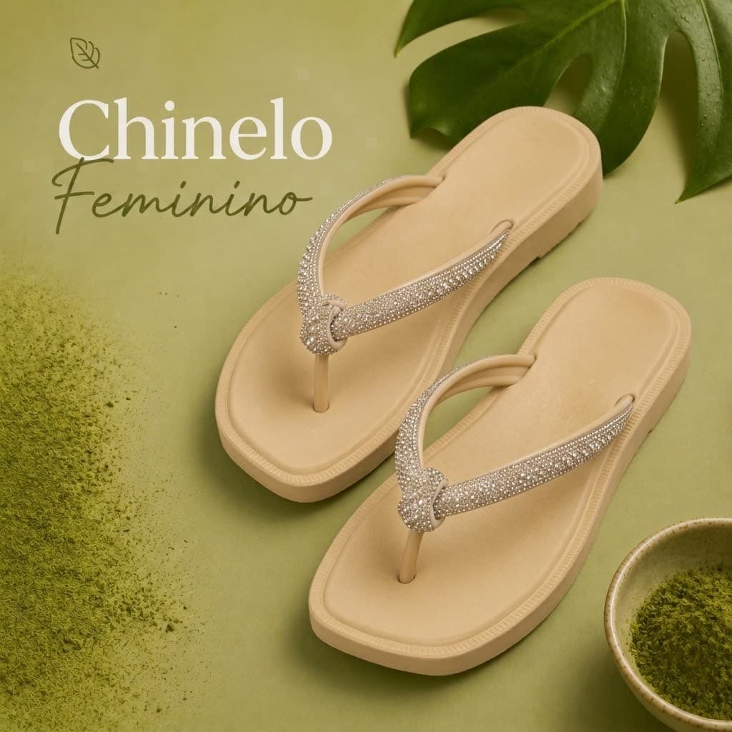 Chinelo Feminino Elegance Bege Com Brilho Conforto E Sofisticação Para O Seu Dia A Dia Lindo Top