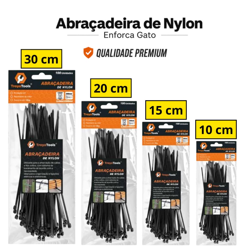 Abraçadeira Nylon Enforca Gato Braçadeira Cinta Plástica 2,5x100mm | 3,0x150mm |3,0x200mm |3,6x300mm