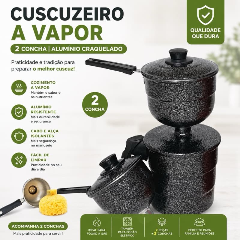 Cuscuzeiro nordestino a vapor "Peito de moça" craqueado ENVIO IMEDIATO