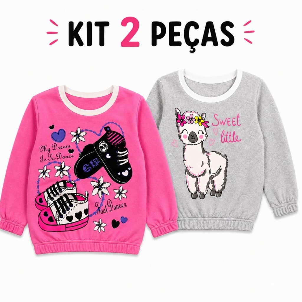 Kit 2 Casacos Moletom Infatil Peluciado Feminino/Menina Elastico Na Manga e Na Barra Quentinho Inverno
