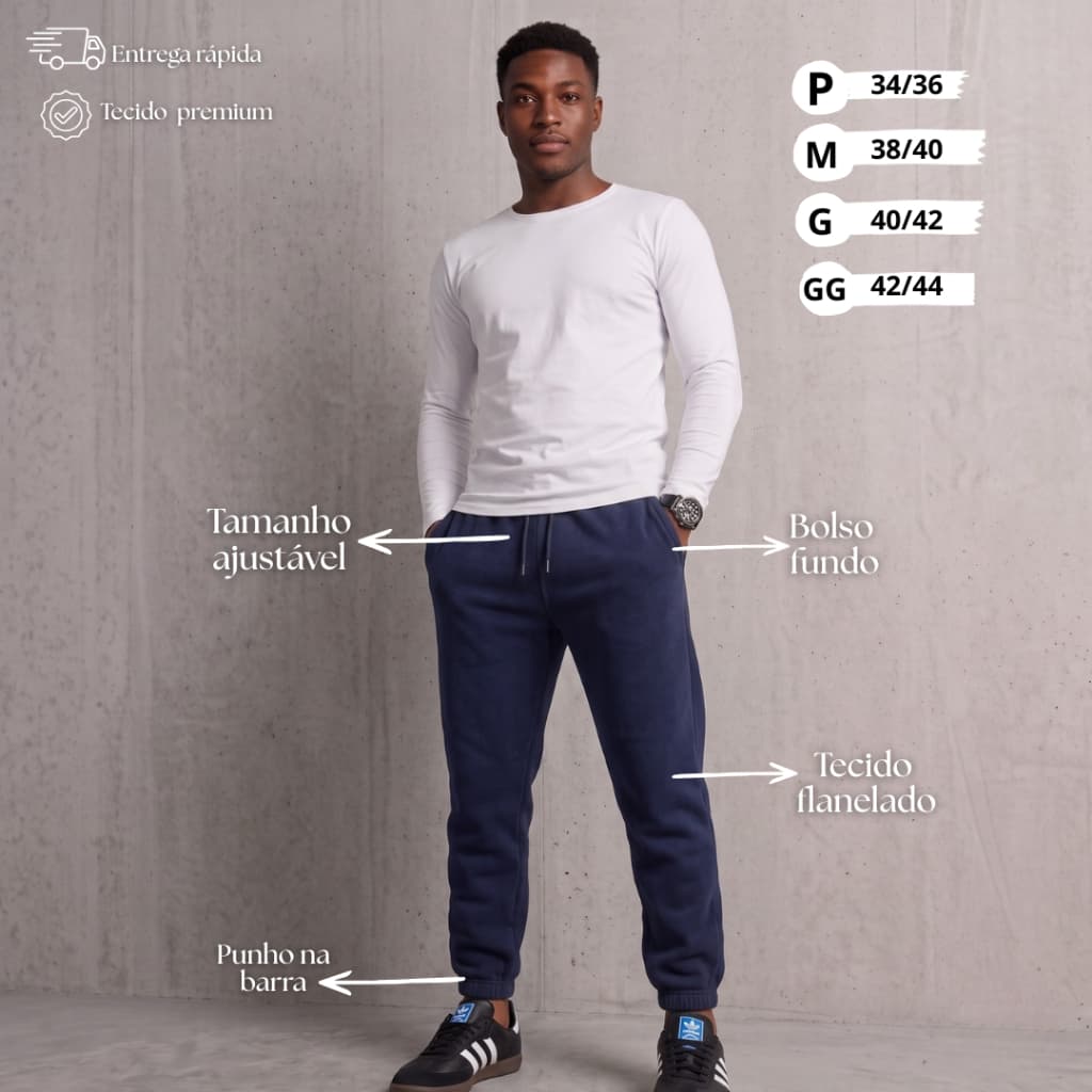 Calça Jogger Moletom Masculina Peluciada Tecido Premium com Bolsos Conforto Casual e Estiloso