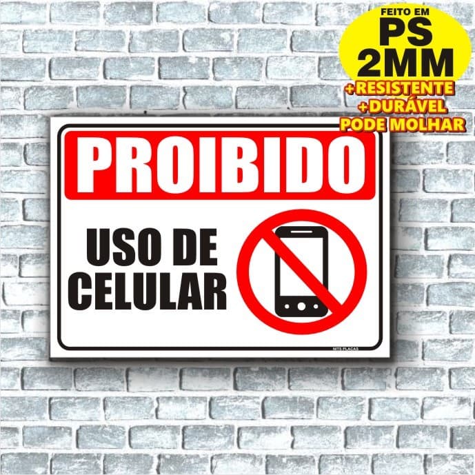 Placa sinalização PROIBIDO O USO DE CELULAR  aviso escritorio reunião
