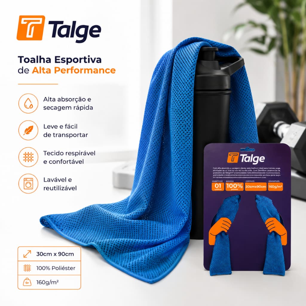Toalha Esportiva 30x90cm Azul - Refrescante, Academia, Corrida, Fitness e esportes Talge