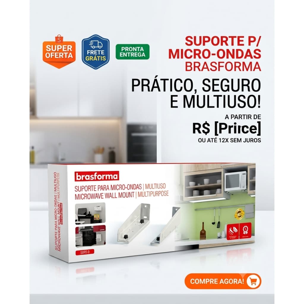 Suporte De Parede Para Microondas E Forno Elétrico Reforçado Até 40kg Brasforma Original