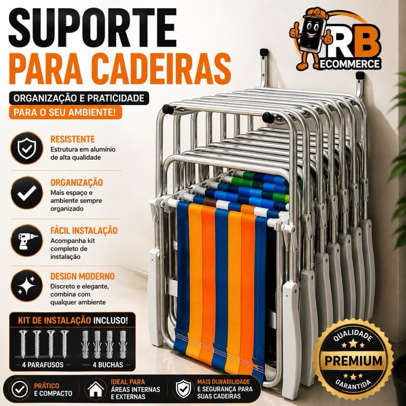 Suporte Cadeira de Praia Fixo Parede - Cadeira de Praia e Bicicleta – Resistente e Fácil Instalação