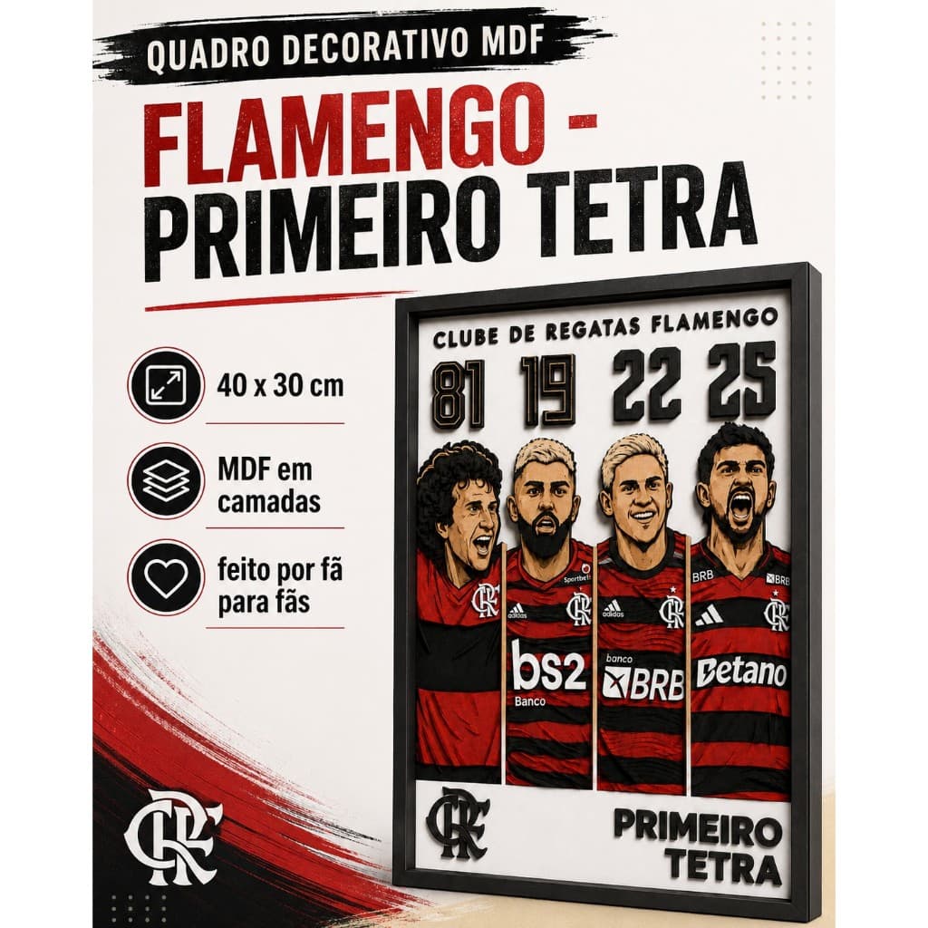 Quadro Decorativo em MDF | Flamengo Primeiro Tetra