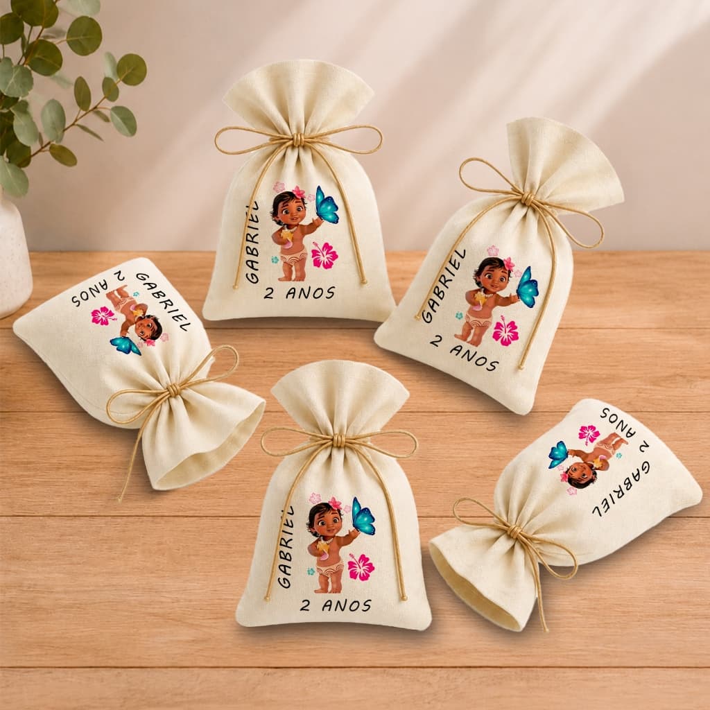Kit 20 Saquinhos Lembrancinha Personalizada Festa Infantil Aniversário Moana baby 11x17