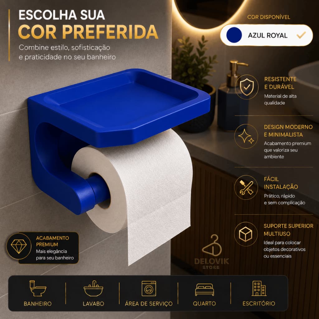 Porta Papel Higiênico com Prateleira Porta Celular Sem Furo Adesivo Banheiro Moderno