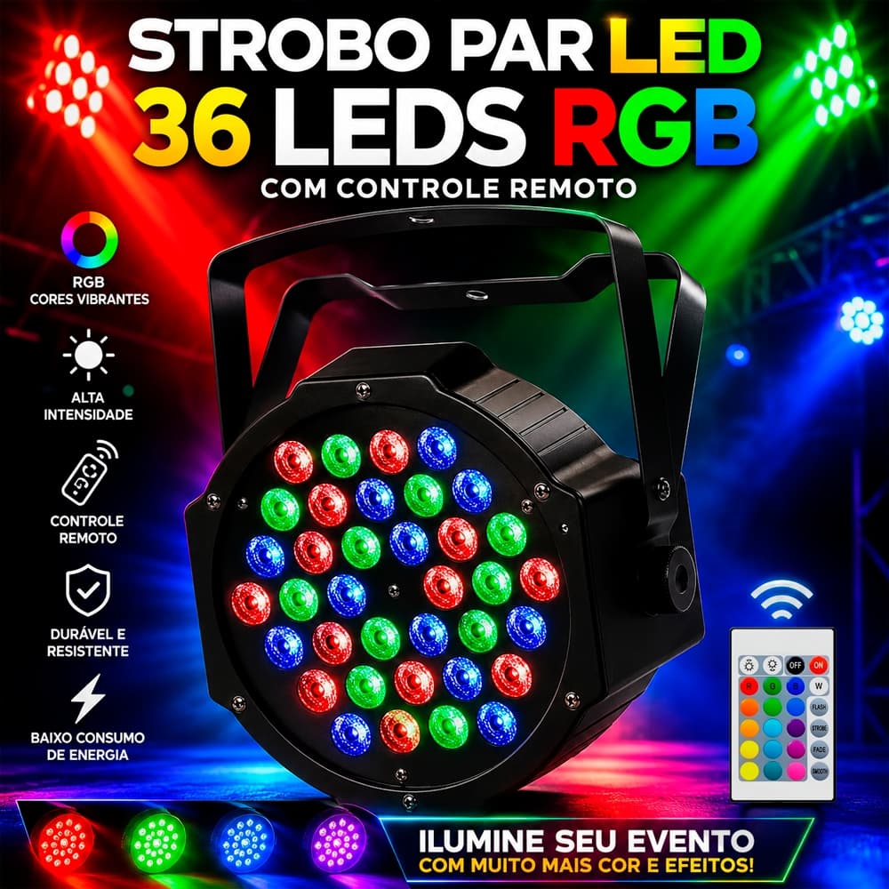 Canhão Refletor 18 / 36 Leds RGBW Profissional Luz Iluminação Dj Bivolt 50/60hz