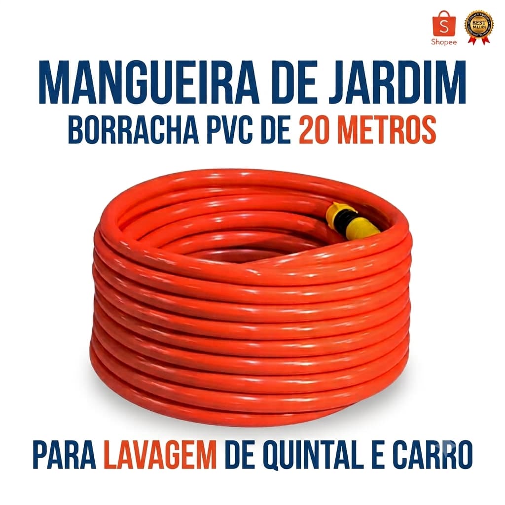 Mangueira de Jardim 20 Metros PVC Borracha Flexível Reforçada com Engate Rápido para Lavar Carro Quintal Irrigação
