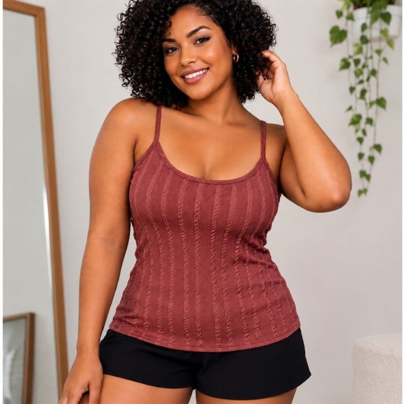 Regata Feminina de Alça Com Bojo - Regatinha Canelada Tecido Ribana Premium Blusinha