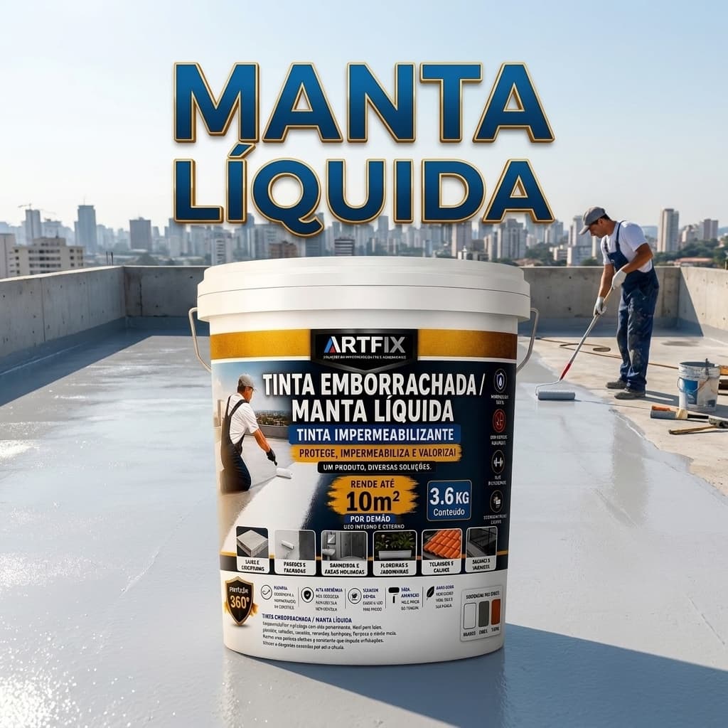 QUEIMA DE ESTOQUE - Manta Líquida 3,6 Kg Tinta Emborrachada  Impermeabilizante para Laje, Parede e Telhado