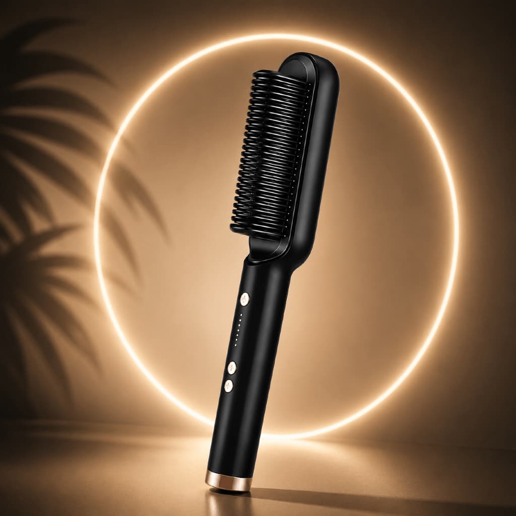 Escova Alisadora de Cabelo Elétrica Bivolt 5 em 1 Alisa Hidrata Modela Alinha Anti-Frizz 5 Temperaturas Ajustáveis Preta