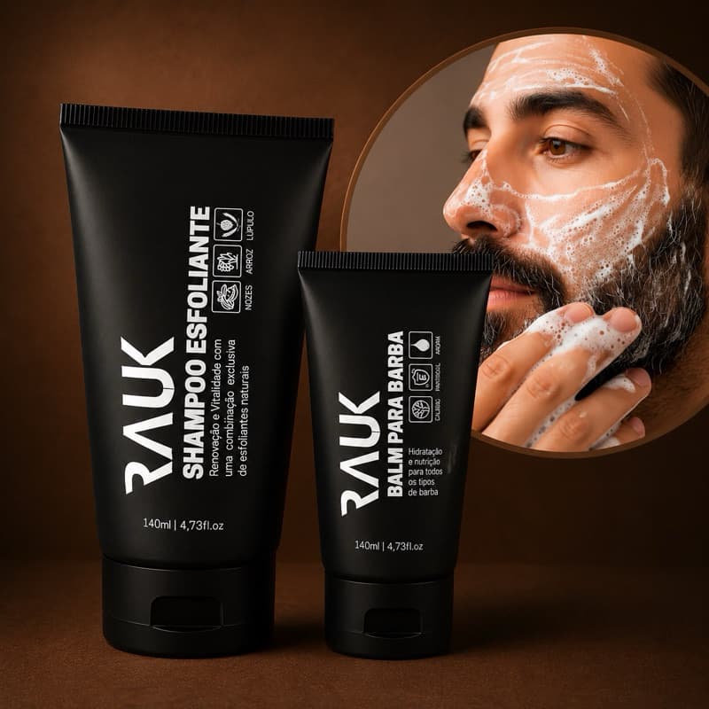 kit Rauk shampoo esfoliante e Balm para barba