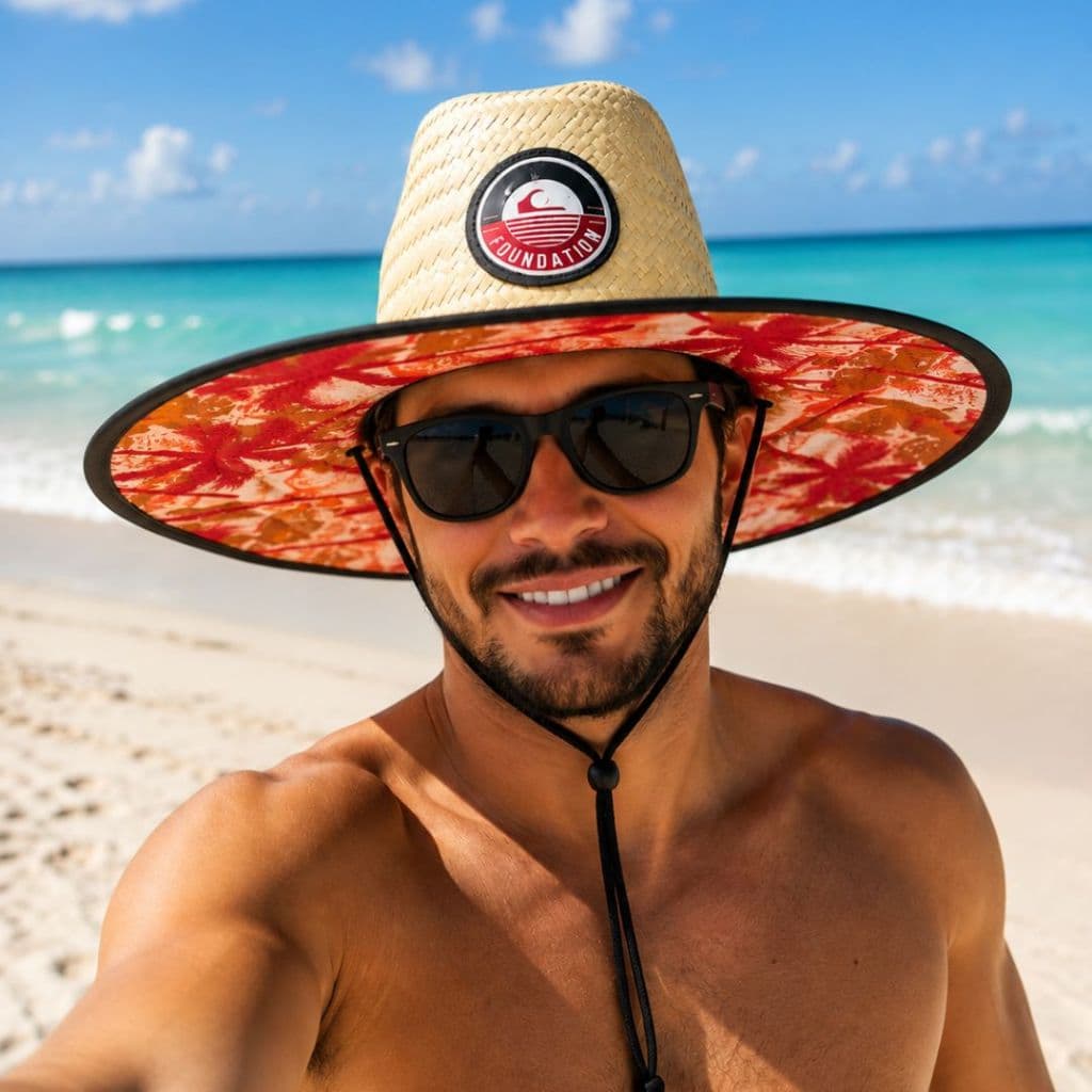 Chapéu de Praia Surf Palha Verão Estampado Cordinha