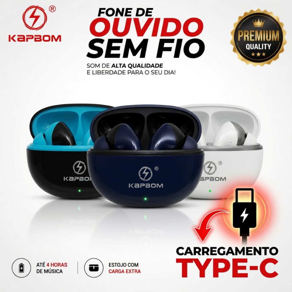Fone Bluetooth Sem Fio Kapbom KA-790 TWS Graves Potentes Microfone HD Pronta Entrega Envio Imediato