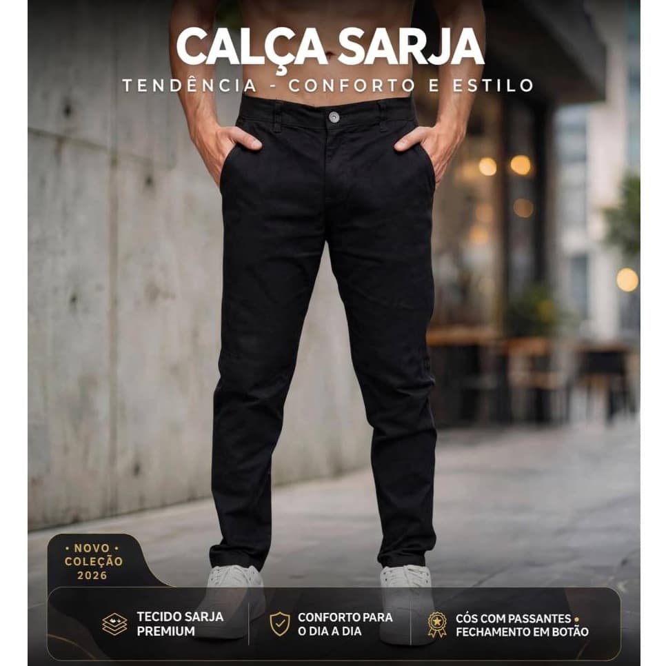 Calça Sarja Premium Conforto e Qualidade Moda Homem Estiloso Calça Preta Masculina Elegante