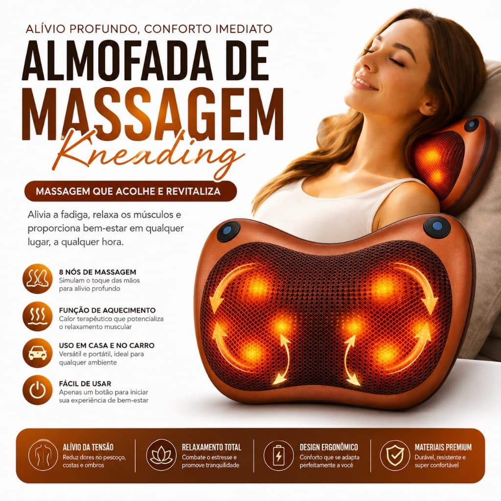 Massageadora Almofada Shiatsu 8 Bolas Lombar Pescoço Veicular E Casa Bivolt
