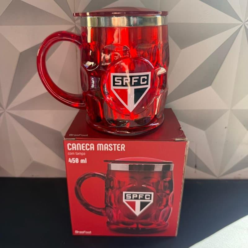 Caneca térmica personalizada São Paulo de inox com tampa time vermelha 450ml para presente dia dos pais sao Paulino inox