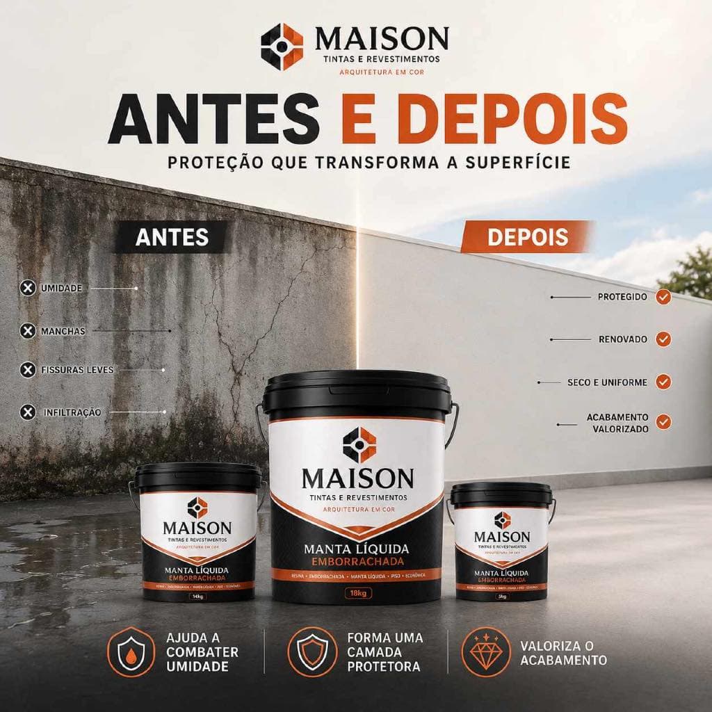 Manta Liquida Emborrachada 14KG Maison Color - Impermeabilizante Protetora Externa Fosca e Antimofo