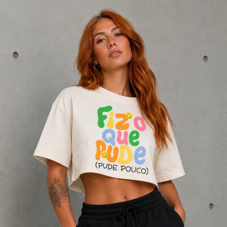 Cropped Oversized Feminino DTF | Confortável, Moderno e Casual 100% Algodão Premium